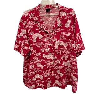 Erika Woman Hawaiian Pineapple Print Vintage Camp Shirt Button Up Plus Size